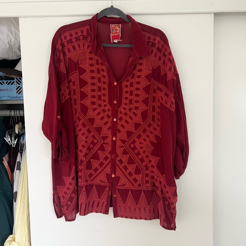 Johnny Was Red Tunic Top